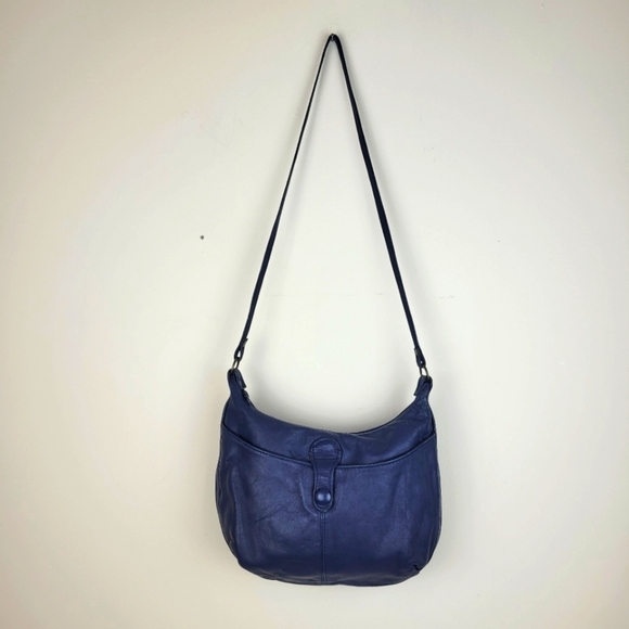 Toni Vintage Navy Leather Cross Body Shoulder Bag 80s Unique Festival Boho Glam - Picture 3 of 11